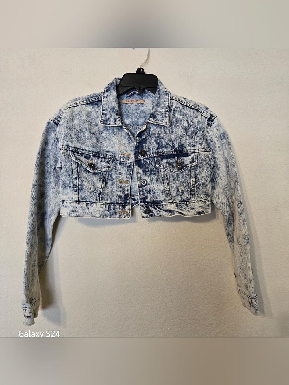 Highway Jeans Acid-Wash Cropped Denim Jacket - Light Blue & White